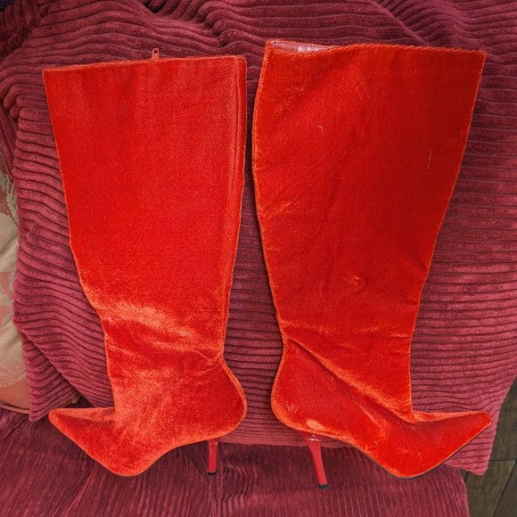Frederick's of Hollywood Vintage Red Velvet Boots Y2K - Picture 5 of 16